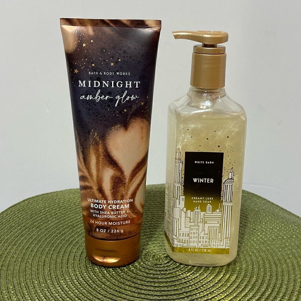BBW Midnight Amber Glow Body Cream & Winter Hand Soap set of 2 NWT
